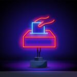 Voting button neon icon. Elements of election set. Simple icon for websites, web design